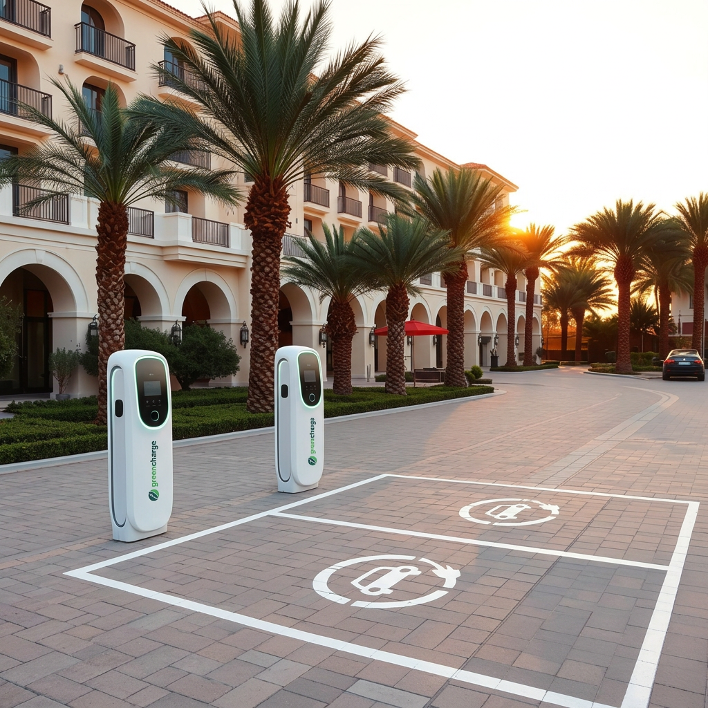 Hotel forecourt with GreenCharge chargers